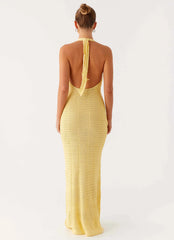 Novalee Flower Crochet Maxi Dress - Yellow