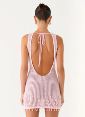 Miracle Beaded Crochet Mini Dress - Pink