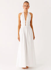 Figaro Halter Maxi Dress - White