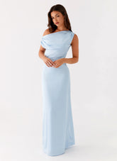 Heart Of Glass Satin Maxi Dress - Blue