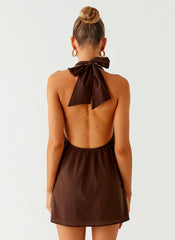 Jepsen Cotton Halter Mini Dress - Chocolate
