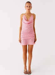 Cyna Cowl Mini Dress - Strawberry Dot