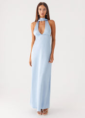 Alicia Satin Halter Maxi Dress - Baby Blue