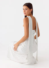 Under The Pagoda Maxi Dress - White Polkadot