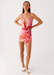 Bohemian Bliss Mesh Mini Dress - Tropical Pink Print