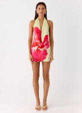 Varindra Cowl Mini Dress - Yellow Floral Spritz