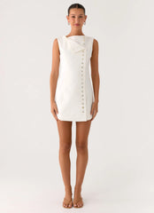 Golden Touch Cotton Mini Dress - White