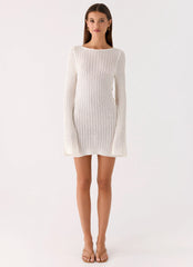 Zenzi Long Sleeve Crochet Mini Dress - White