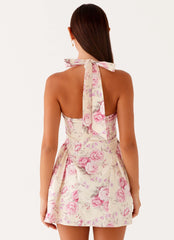 Rosalie Halter Mini Dress - Vintage Pink Floral