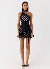 Belina Scarf Mini Dress - Black Polkadot