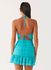 Egoist Crossover Mini Dress - Aqua Blue