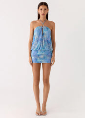 Jisoo Halter Mini Dress - Aqua Paisley