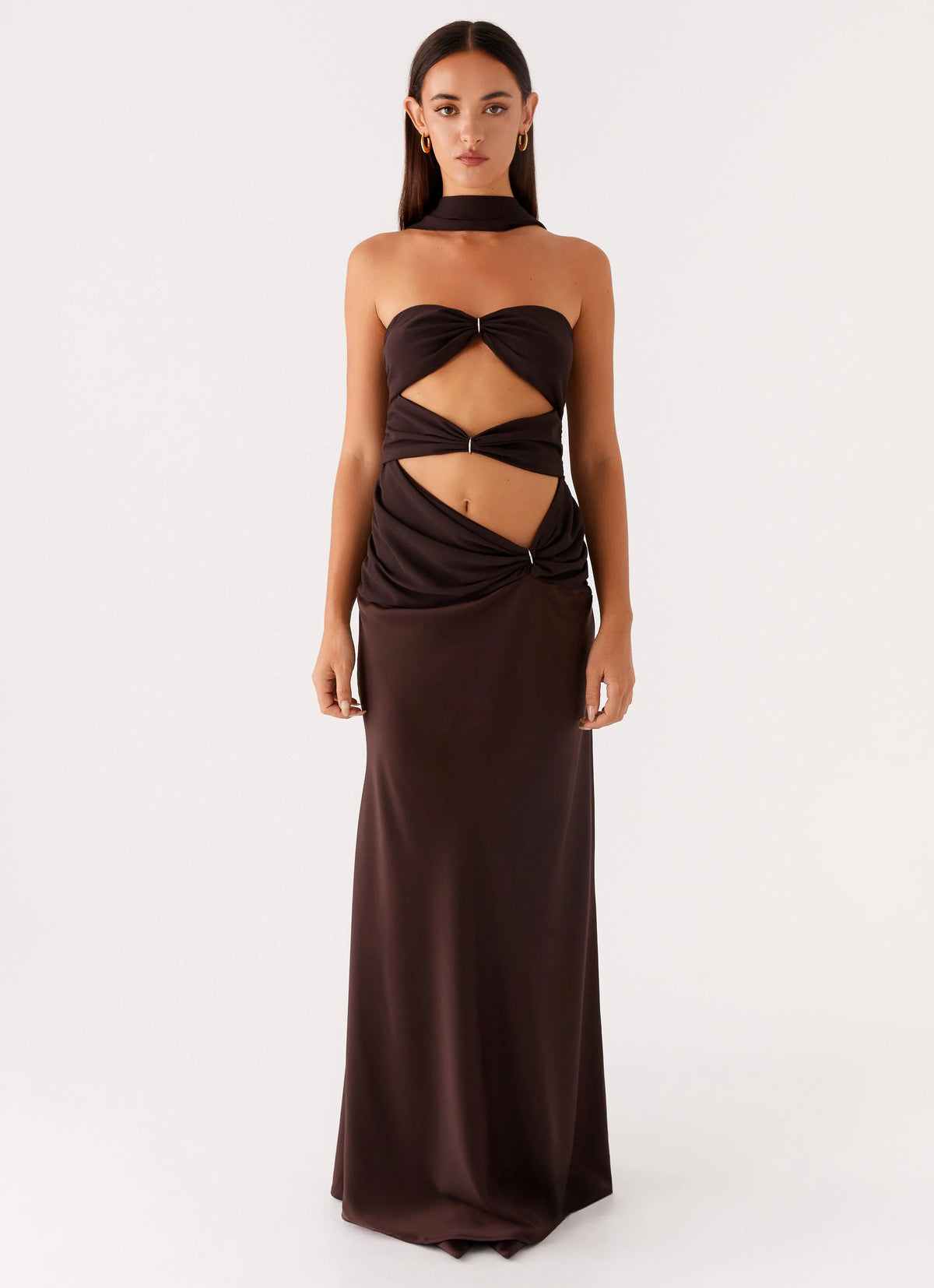 Alaine Scarf Maxi Dress - Dark Chocolate