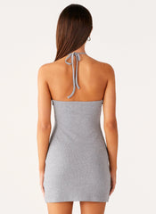 Off Script Button Front Mini Dress - Grey