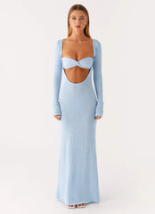 Carnation Long Sleeve Knit Maxi Dress - Blue