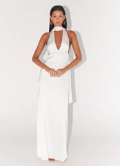 Alicia Satin Halter Maxi Dress - White