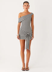 All Day Mini Dress - Black White Stripe