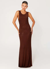 Hot Sequins Maxi Dress - Chocolate