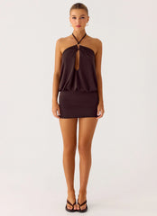 Jisoo Halter Mini Dress - Cool Chocolate