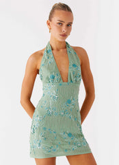 Monet Beaded Mini Dress - Mint