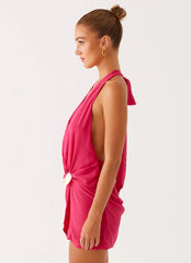 Eleanora Plunge Mini Dress - Pink