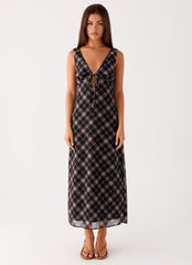 Gianna Midi Dress - Taupe Check