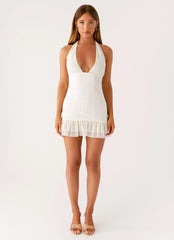Lets Pretend Halterneck Mini Dress - Cream