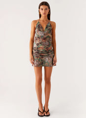 Wineweather Cowl Mini Dress - Vintage Blossom