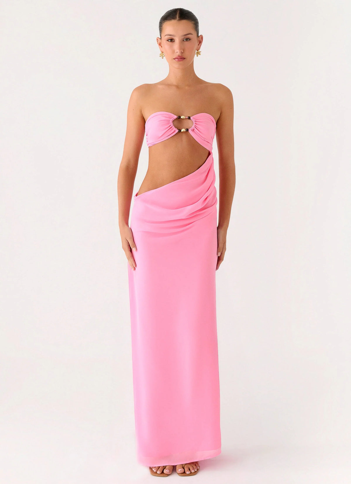 Falling Forever Strapless Beaded Maxi Dress - Pink