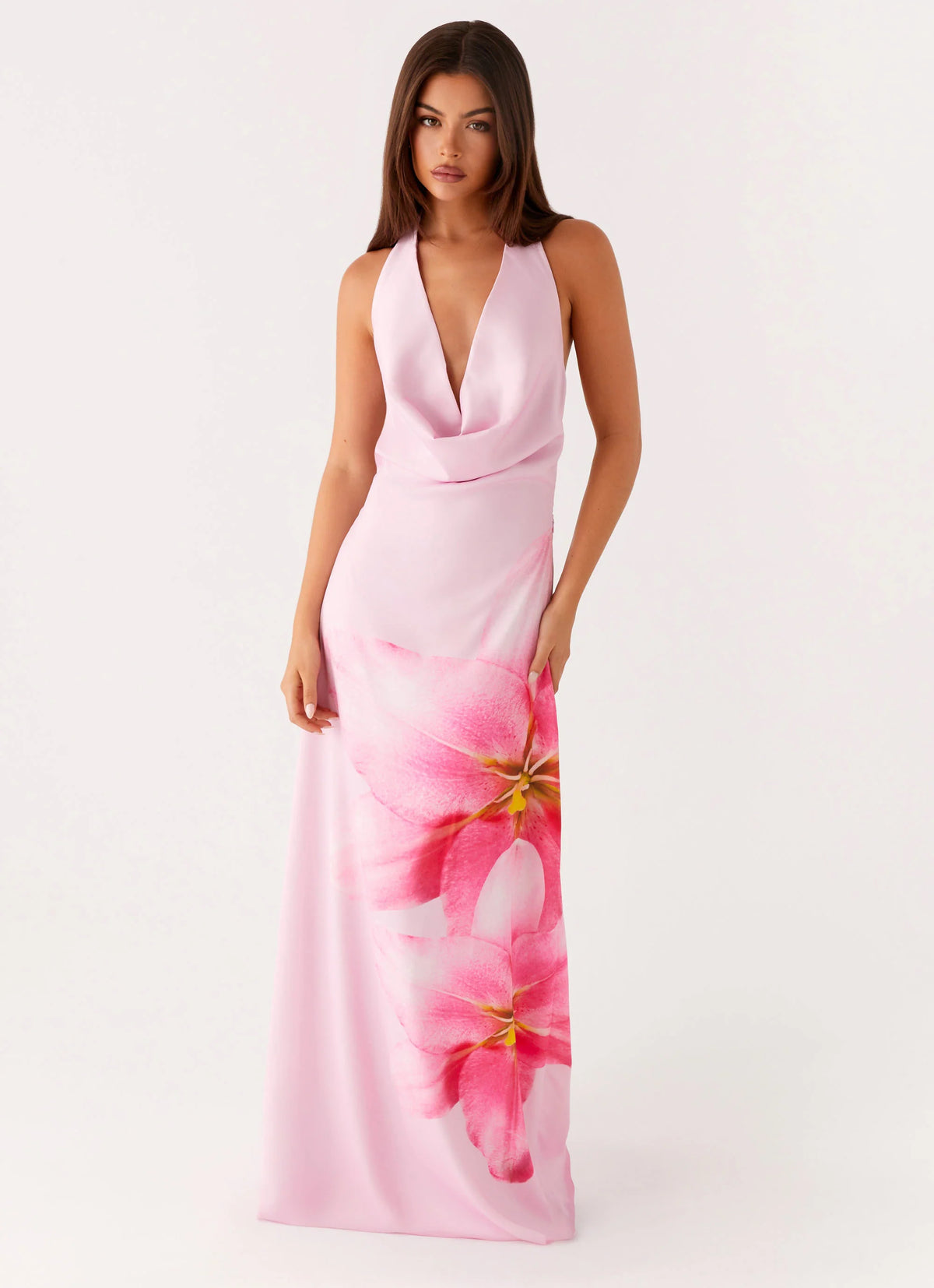 Bryony Cowl Maxi Dress - Pink