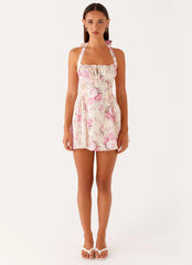 Rosalie Halter Mini Dress - Vintage Pink Floral