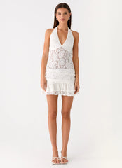 Alysha Halter Lace Mini Dress - Cream