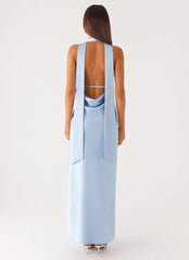 Alicia Satin Halter Maxi Dress - Baby Blue
