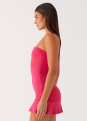 Hurts Like Hell Strapless Mini Dress - Fuchsia