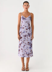 Bluma Lace Trim Midi Dress - Antique Lilac Floral
