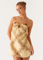 Naomi Criss Cross Mini Dress - Tidal Wave Print