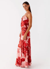 Flora Satin Maxi Dress - Sicily Sunsets Print