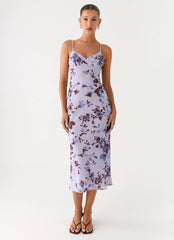 Bluma Lace Trim Midi Dress - Antique Lilac Floral