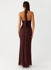 Haylan Sparkle Mesh Maxi Dress - Chocolate