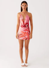 Bohemian Bliss Mesh Mini Dress - Tropical Pink Print