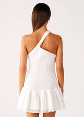 Hestia Drop Waist Shirring Mini Dress - White