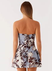 Larnie Linen Mini Dress - Bluewood Blossom