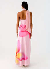 Isa Scarf Satin Maxi Dress - Frangipani Pink