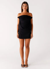Bonnie Off Shoulder Mini Dress - Black