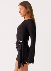 Niella Long Sleeve Wrap Mini Dress - Black