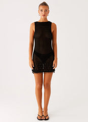 Miracle Beaded Crochet Mini Dress - Black