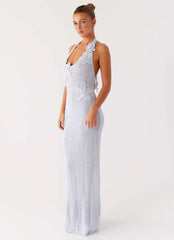 Novalee Flower Crochet Maxi Dress - Blue