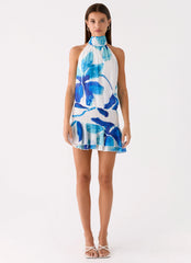 Willow Chiffon Mini Dress - Cerulean Bloom