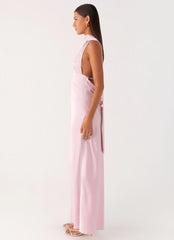 Alicia Satin Halter Maxi Dress - Baby Pink