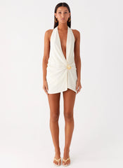 Eleanora Plunge Mini Dress - Ivory